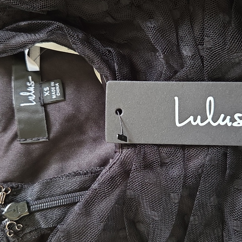 NWT! Lulus- Forever Celebrated Black Swiss Dot Ruched Tulle Midi Dress, Size XS - Picture 4 of 5